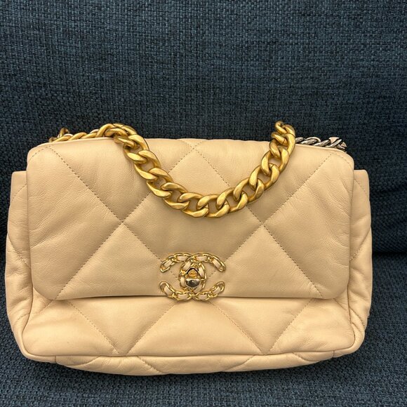 Authentic Chanel 19 Flap Bag - Beige - Picture 1 of 7